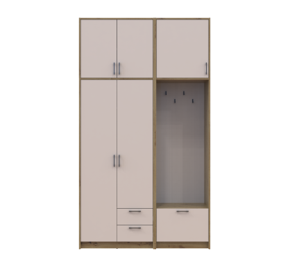 Šatní skříň Doros Rondi s věšákem a vysokým nástavcem Dub Artisan / Kašmír, 2 dvere 142×52×260 (42005276)