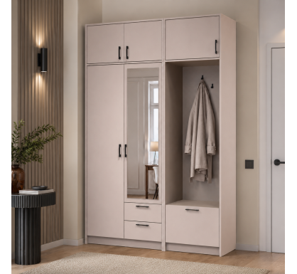 Šatní skříň Doros Rondi s věšákem, zrcadlem a nástavcem Kašmír 2 dvere 142x52x236 (42005403)