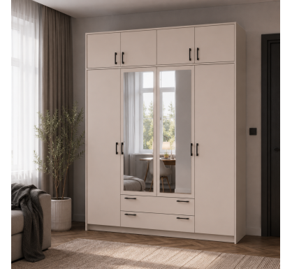 Šatní skříň Doros Rondy se zrcadlem a nadstavcem Kašmír 4 dvere 160x52x236 (80738480)
