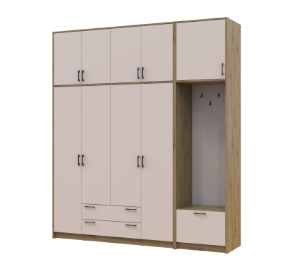 Šatní skříň Doros Rondi s věšákem a vysokým nástavcem Dub Artisan / Kašmír, 4 dvere 220×52×260 (42005300)