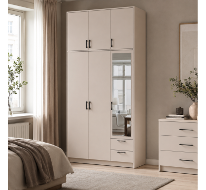 Šatní skříň Doros Rondy s s vysokým nástavcem a zrcadlem Kašmír 3 dvere 121x52x260 (80738486)