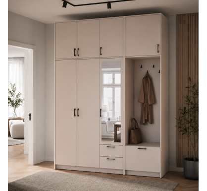 Šatní skříň Doros Rondi s věšákem, zrcadlem a vysokým nástavcem Kašmír 3 dvere 181x52x260 (42005407)