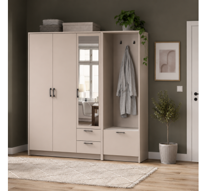 Šatní skříň Doros Rondi s věšákem a zrcadlem Kašmír 3 dvere 181x52x195 (42005401)