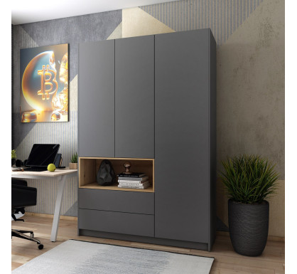 Skříň na oblečení s nikou Doros Dale Antracit/Dub Evok 3 dveře 150 × 52 × 220 (44900526)