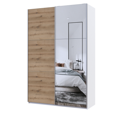 Skříň s posuvnými dveřmi Doros G-Caiser Bílá Dub Evok 1 DTD / 1 zrcadlo 160x60x240 (42005071)