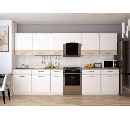Kuchyně Lea Doros 3,4 m Bílá/Dub Sonoma DTD 340×60×250 (81000007)