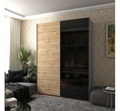 Šatní skříň G-Caiser Grafit/Dub Evok 1 díl / 1 sklo / 3 části DTD 180x60x240 (42005015)