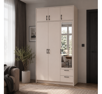 Šatní skříň Doros Rondy se zrcadlem a nadstavcem Kašmír 3 dvere 121x52x236 (80738475)