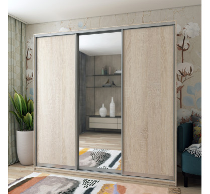 Šatní skříň Doros City Light Dub Sonoma 2 DTD / 1 zrcadlo 225×60×225 (42002135)