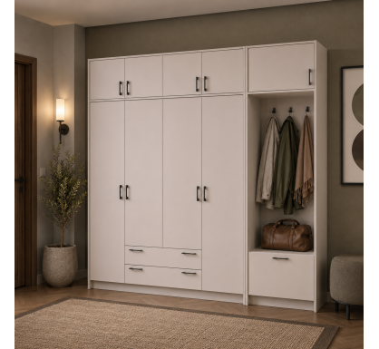 Šatní skříň Doros Rondi s věšákem a nástavcem Kašmír 4 dvere 220x52x236 (42005396)