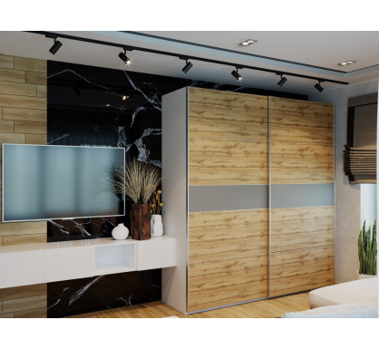 Šatní skříň Doros G-Caiser Bílá / Dub Evok  vložka Grafit 2 DTD / 5 části 220×60×240 (44900390)