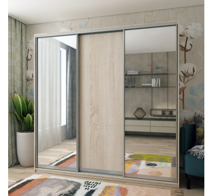 Šatní skříň Doros City Light Dub Sonoma 1 DTD / 2 zrcadla 225×60×225 (42002136)