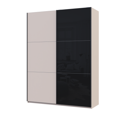 Šatní skříň s posuvnými dveřmi Doros G-Caiser Kašmír / Černá 1 DTD / 1 sklo / 3 části 180x60x240 (42005323)