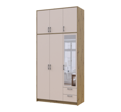 Šatní skříň Doros Rondy s vysokou antresolou a zrcadlem Dub Artisan/Kašmír 3 dvere 121×52×260 (42005196)
