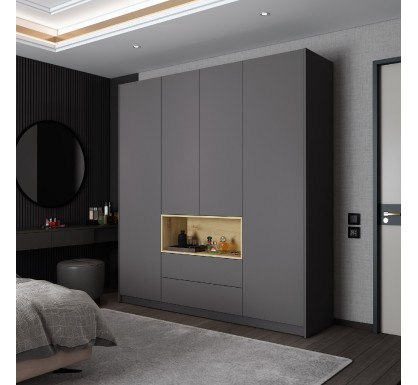 Skříň na oblečení s nikou Doros Dale Antracit/Dub Evok 4 dveře 206 × 52 × 220 (44900527)