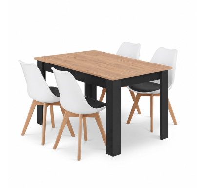Jídelní set: stůl NP 120x80 Craft / černá + 4 židle MARK černá a bílá / přírodní nohy (100408844)