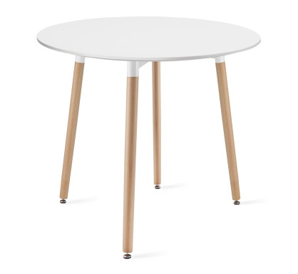 Jedálenský stôl Doros KAMI okrúhly 80 cm – biely / nohy vo farbe dreva (10038311)