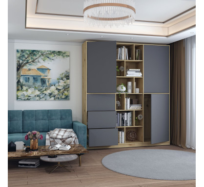 Skříň na oblečení Doros Morgan Grafit/Dub Artisan dveře/šuplíky DTD 180×40×210 (42002256)