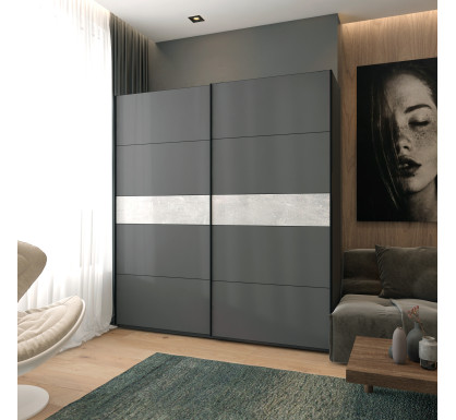 Šatní skříň s posuvnými dveřmi Doros G-Caiser Antracit / Antracit vložka Beton 2 dveře / 5 částí 220x60x240 (42005419)